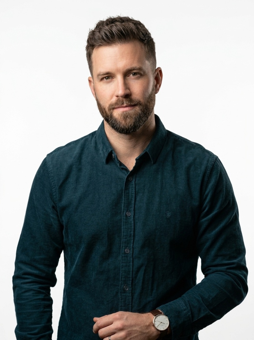 Men's Long-Sleeve Button-Down Shirt in Teal